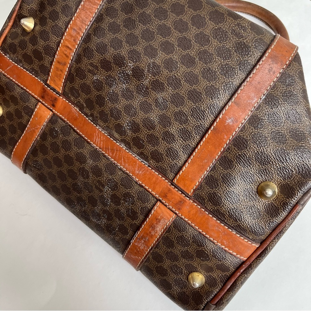 CELINE Macadam Canvas Boston Bag PVC Leather Vintage Purse Handbag - Picture 12 of 16